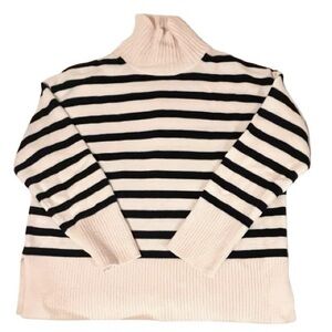 Aritzia Babaton-100% Merino Wool Weekday Turtleneck Sweater Admiral Striped Navy